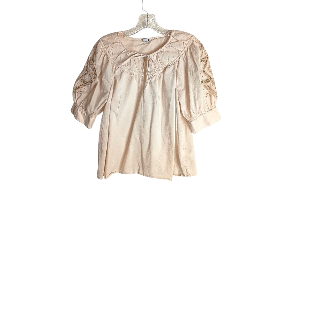 Old navy Cream Blouse with inset Lace Sleeves - Size Small